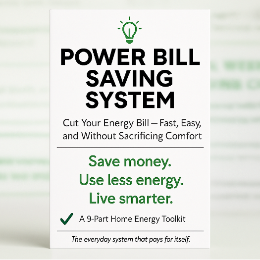 Advertisement for a power bill saving system with text and a light bulb icon on a white background.